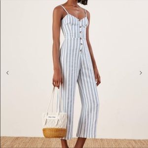 Reformation Striped Linen Jumpsuit